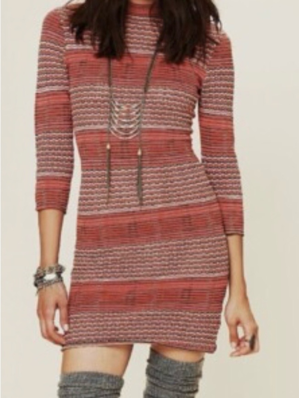 Free People Groovy Knit Mock Neck Sweater Dress Autumn Combo NWT S